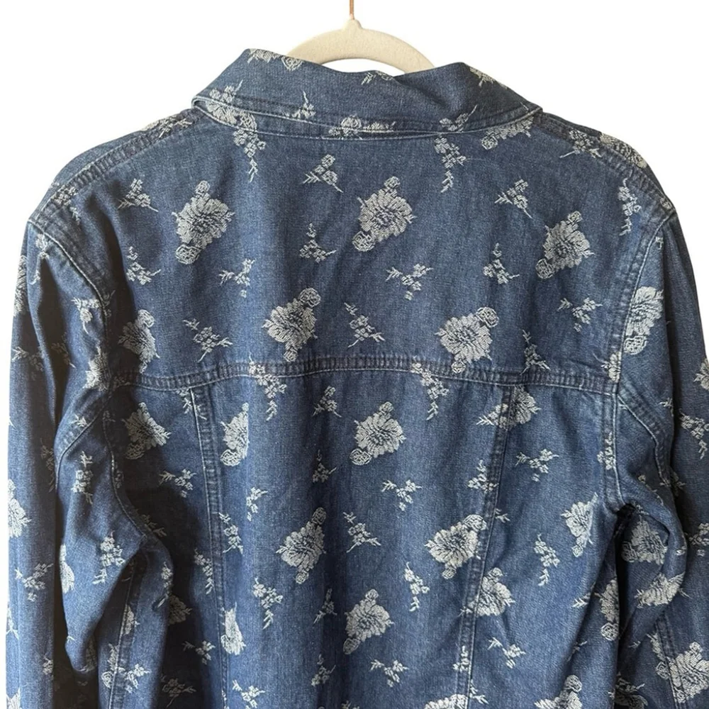 National Wildlife Women's Blue Floral Jean Jacket Size XL Boho Vintage Style